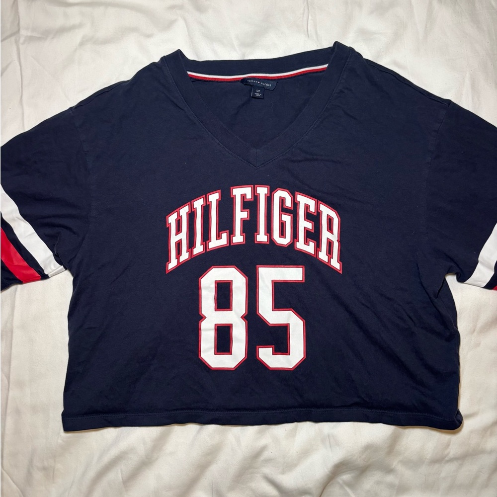 Tommy Hilfiger Women’s 85 Varsity Crop Top Navy Retro Jersey Size S - Picture 2 of 9